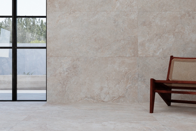 Crosscut almond travertine textured