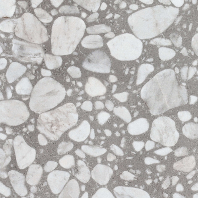 Macro Terrazzo glossy grey large glazed slabs