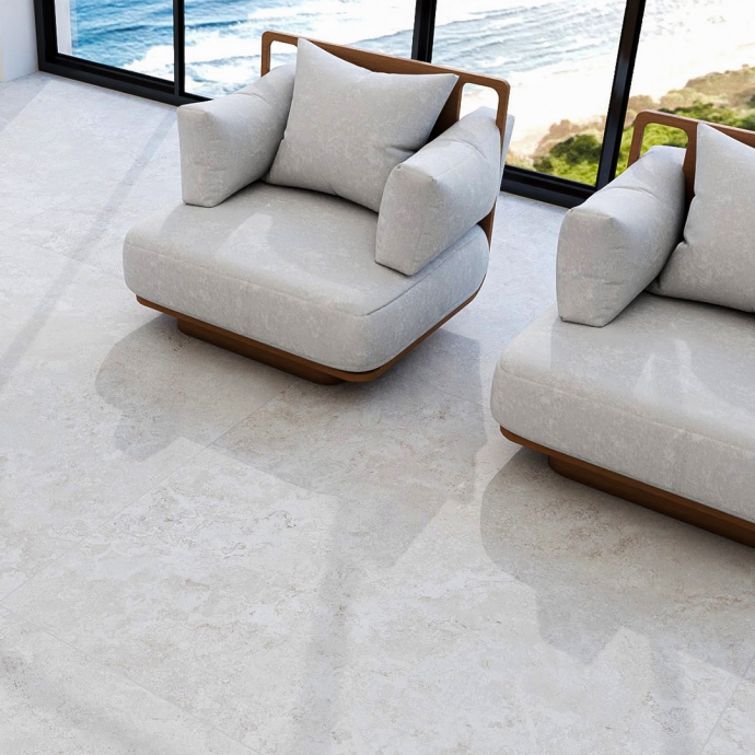 Crosscut white travertine marble