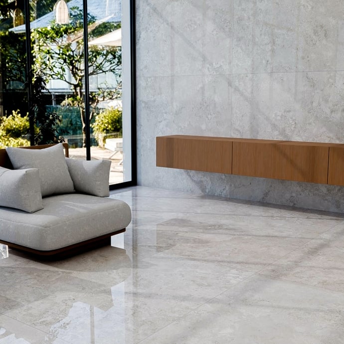 Crosscut pearl travertine glossy marble