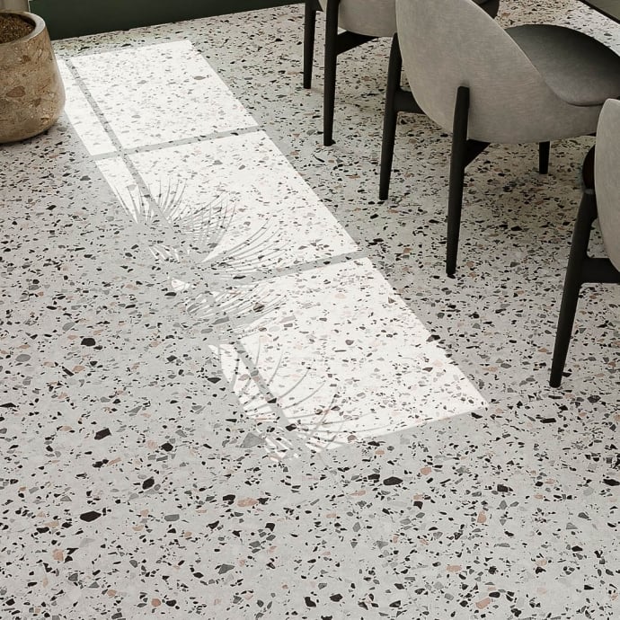 Classic venetian terrazzo floor white and black