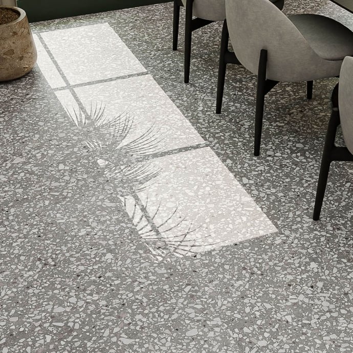 Classic venetian terrazzo floor grey and white