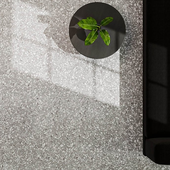 Classic venetian terrazzo floor grey and white