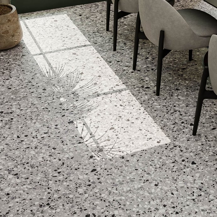 Classic venetian terrazzo floor grey and black