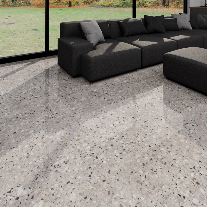 Glossy grainy stone taupe Ceppo di Gré