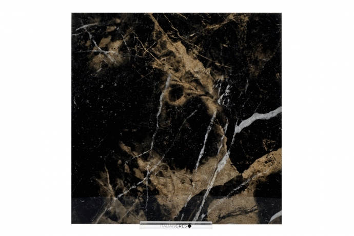 Black glossy marble with beige veins