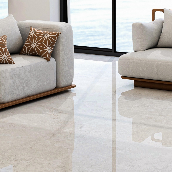 Crosscut white travertine glossy marble