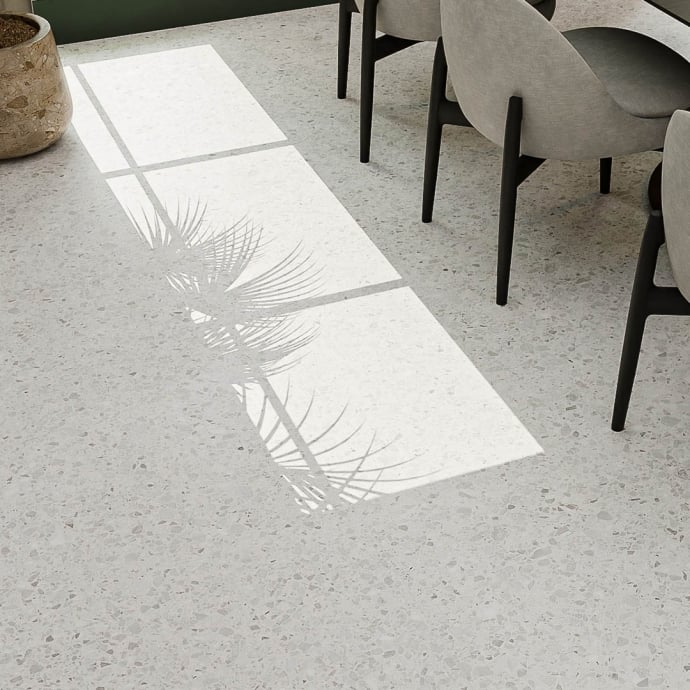 Classic venetian terrazzo floor white and grey