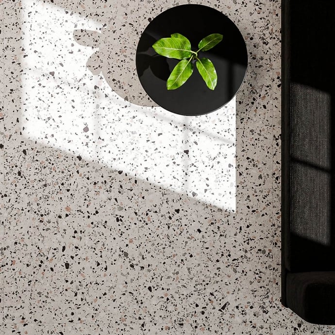 Classic venetian terrazzo floor white and black