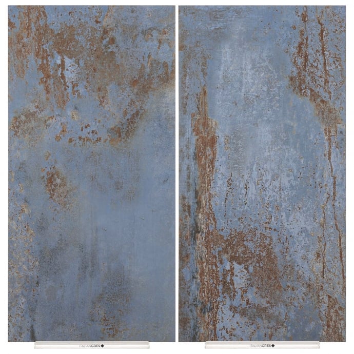 Carrelage grès cérame effet métal bleu