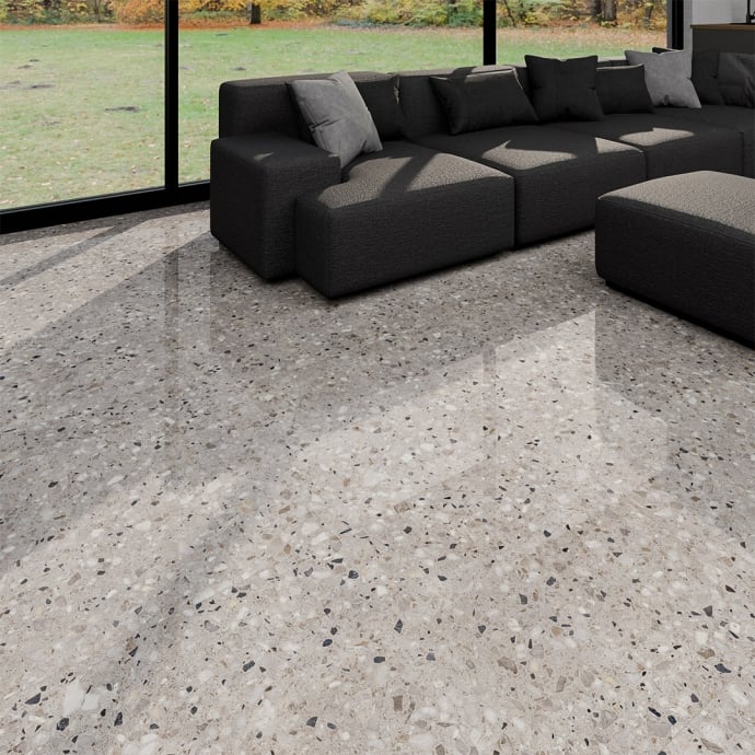 Glossy grainy stone taupe Ceppo di Gré