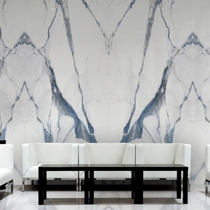 Blue and white semi polished marble