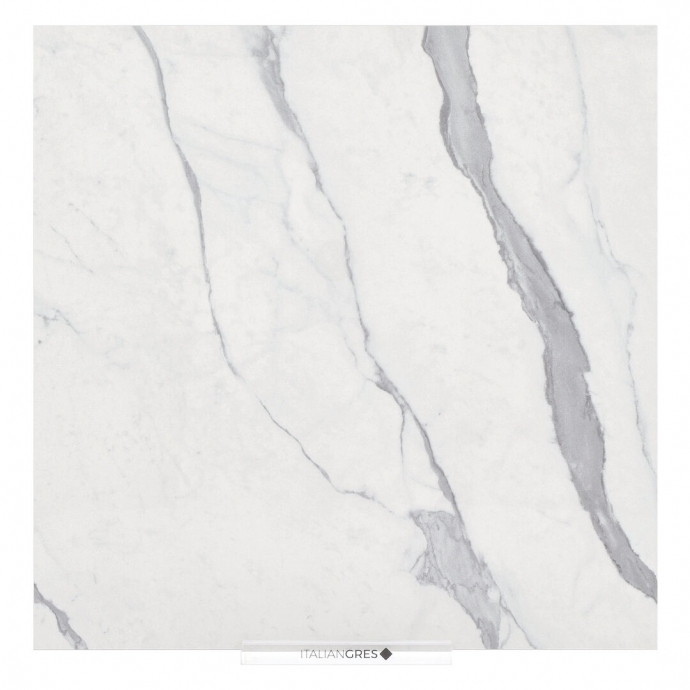 Glossy Statuario marble with diagonal grey lines