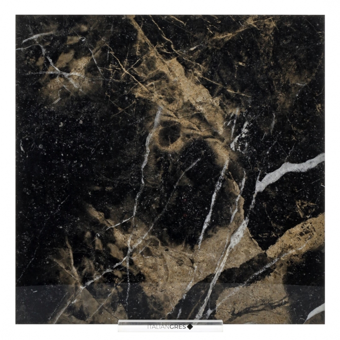 Black glossy marble with beige veins