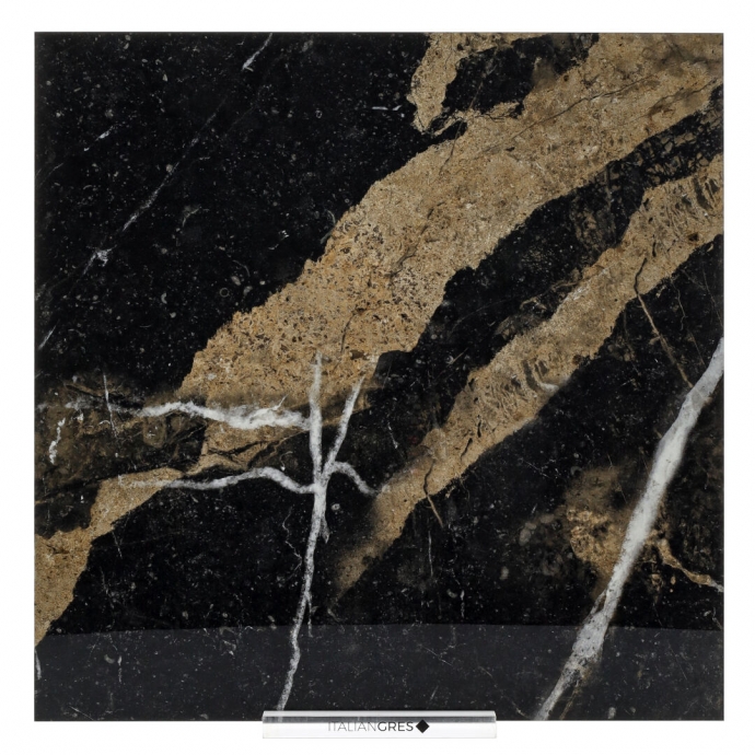 Black glossy marble with beige veins