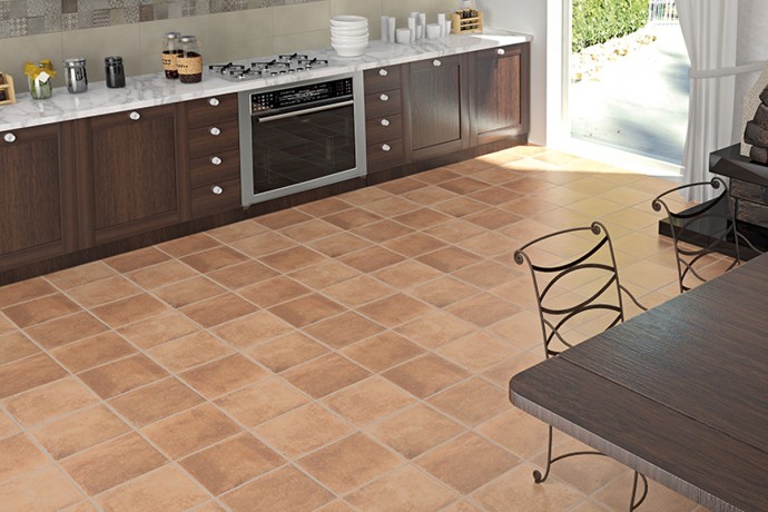 Terracotta effect floor tiles copper